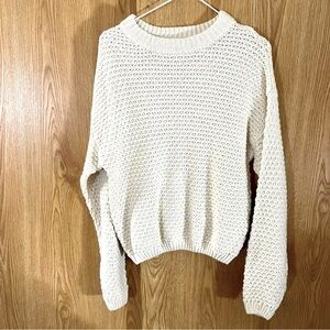Cable Knit Pullover Thick Cream Oversized Cropped Sweater